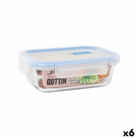Boîte à lunch hermétique Quttin Boho Transparent Rectangulaire 600 ml (6 Unités)