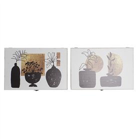 Boîte Décorative DKD Home Decor Blanc Noir Doré Bois MDF Moderne Vase (2 Unités)