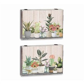 Boîte Décorative DKD Home Decor Vert Beige Bois MDF Pot Plante Compteur (2 Unités)