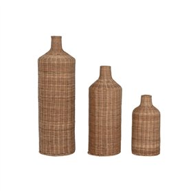 Ensemble de 3 Vases Home ESPRIT Marron Métal Naturel 25 x 25 x 82 cm (3 Pièces)