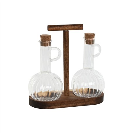 Ensemble salière et poivrier Home ESPRIT Naturel Verre Bois d'acacia 350 ml 20,4 x 9 x 21 cm