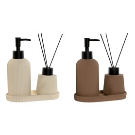 Ensemble de Bain Home ESPRIT Crème Terre cuite ABS Dolomite 17 x 9 x 2 cm 3 Pièces (2 Unités)