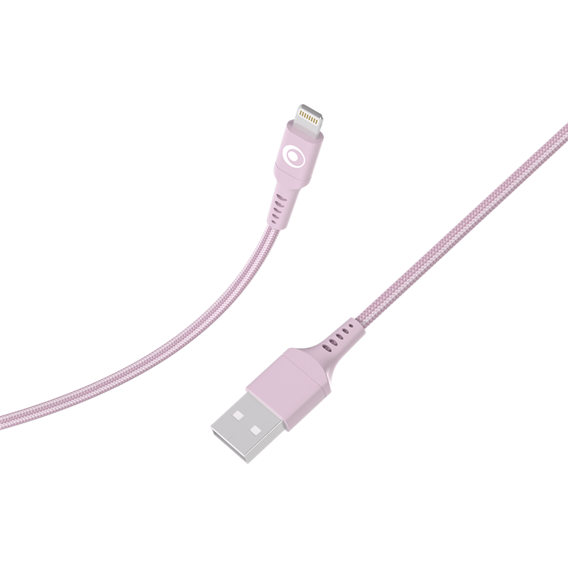 Câble Tissé USB A / Lightning 2.4A 1.2m FastCharge 12W Rose Bigben