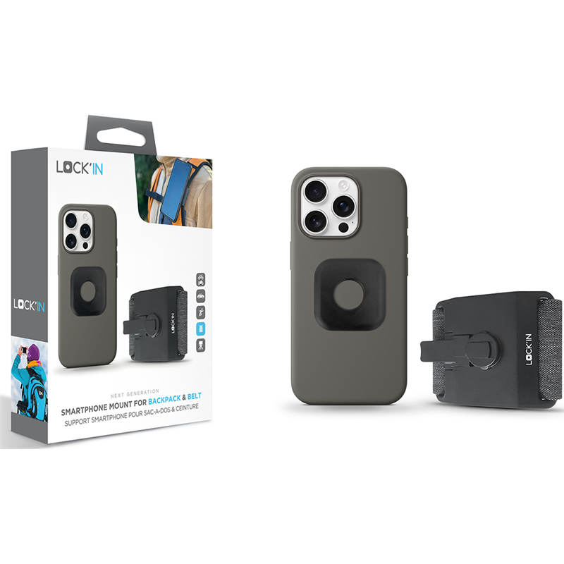 Support téléphone pour Sac à dos & Ceinture Noir Lock'in