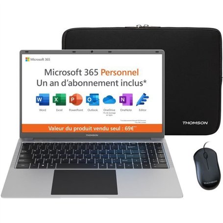 PC Portable Notebook - THOMSON NEO15 - 15,6 HD - N4020 - RAM 4Go - 128Go SSD - Windows 11S - Blanc + Office 1 an + Housse + Sour