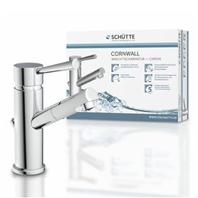 SCHÜTTE Mitigeur de lavabo Cornwall, batterie de salle de bains, robinet pour la salle de bains, mitigeur avec vidage, chrome, m
