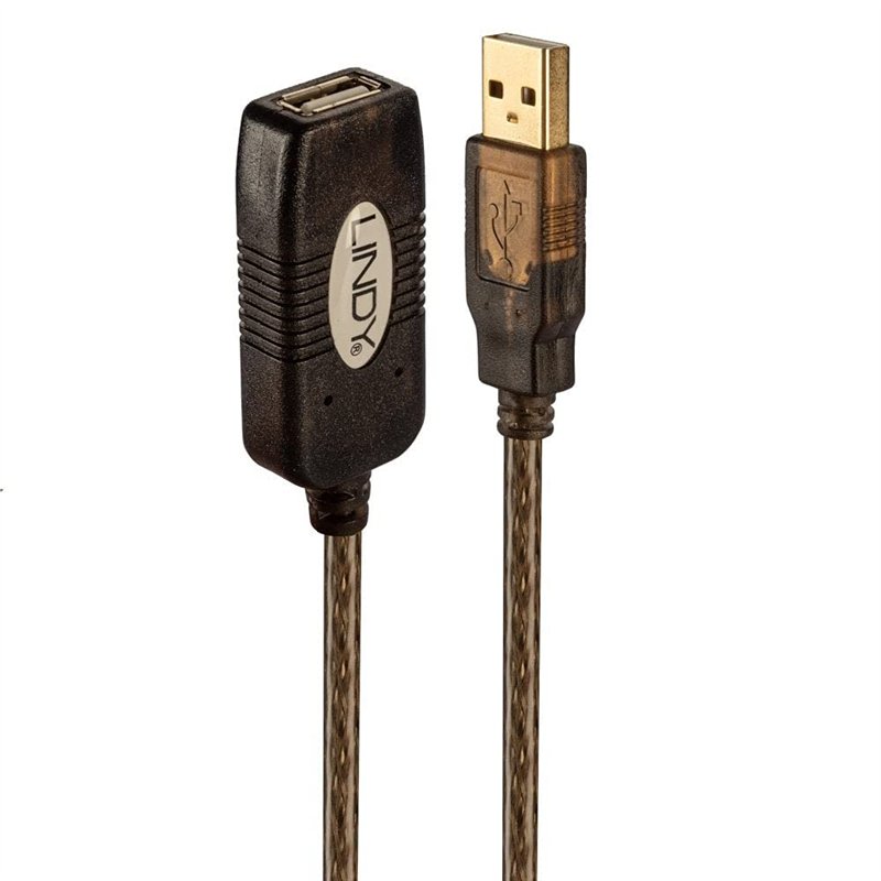 LINDY - Rallonge Pro USB 2.0 Actif 20 Mètres, Connecteur USB Type A Mâle vers Femelle, Vitesse de Transfert de Données Super Rap