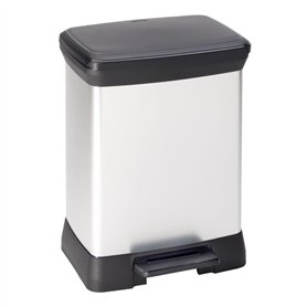 CURVER Poubelle Rectangulaire à Pédale Decobin 30L - Fermeture Douce - Aspect Métal - Pour Cuisine, Bureau, Salle de Bain - 39x2