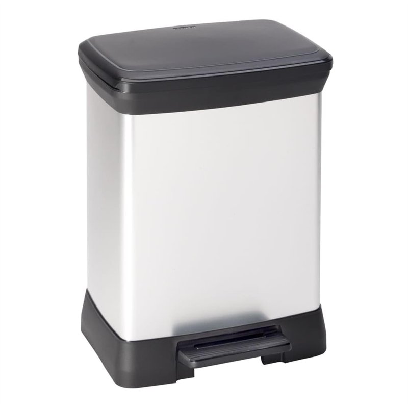 CURVER Poubelle Rectangulaire à Pédale Decobin 30L - Fermeture Douce - Aspect Métal - Pour Cuisine, Bureau, Salle de Bain - 39x2