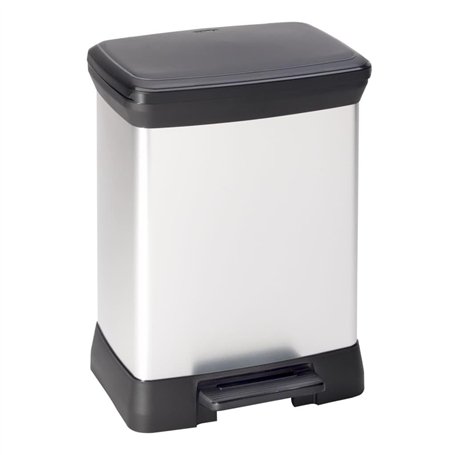 CURVER Poubelle Rectangulaire à Pédale Decobin 30L - Fermeture Douce - Aspect Métal - Pour Cuisine, Bureau, Salle de Bain - 39x2
