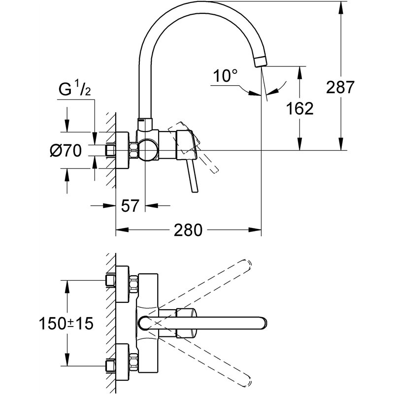 Image secondaire de Grohe Robinet de Cuisine Concetto Plage de Rotation de 360° Bec Haut Supersteel Fixation Murale 32667001 (Import Allemagne)
