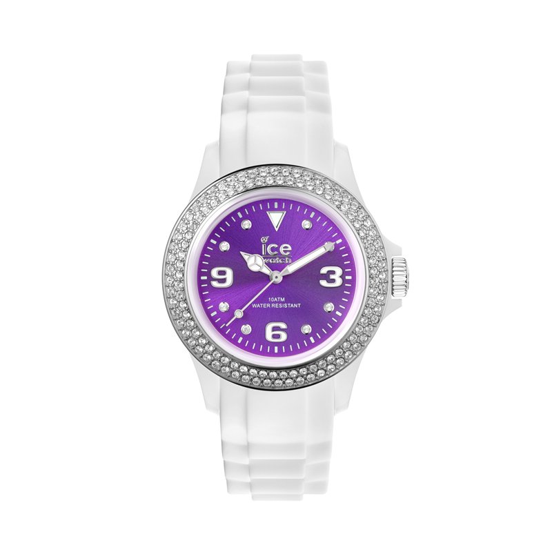 ICE-Watch - Montre femme - Quartz Analogique - Ice-Star - White - purple - Unisex - Cadran Violet - Bracelet Silicone Blanc - IP