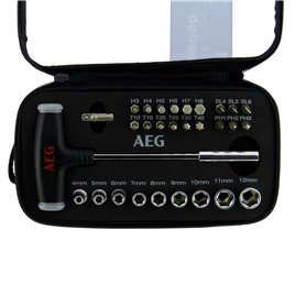 AEG 005069 Coffret d'Embouts et Poignée (Embouts hexagonaux, 6 pans, Tournevis plats et cruciformes)