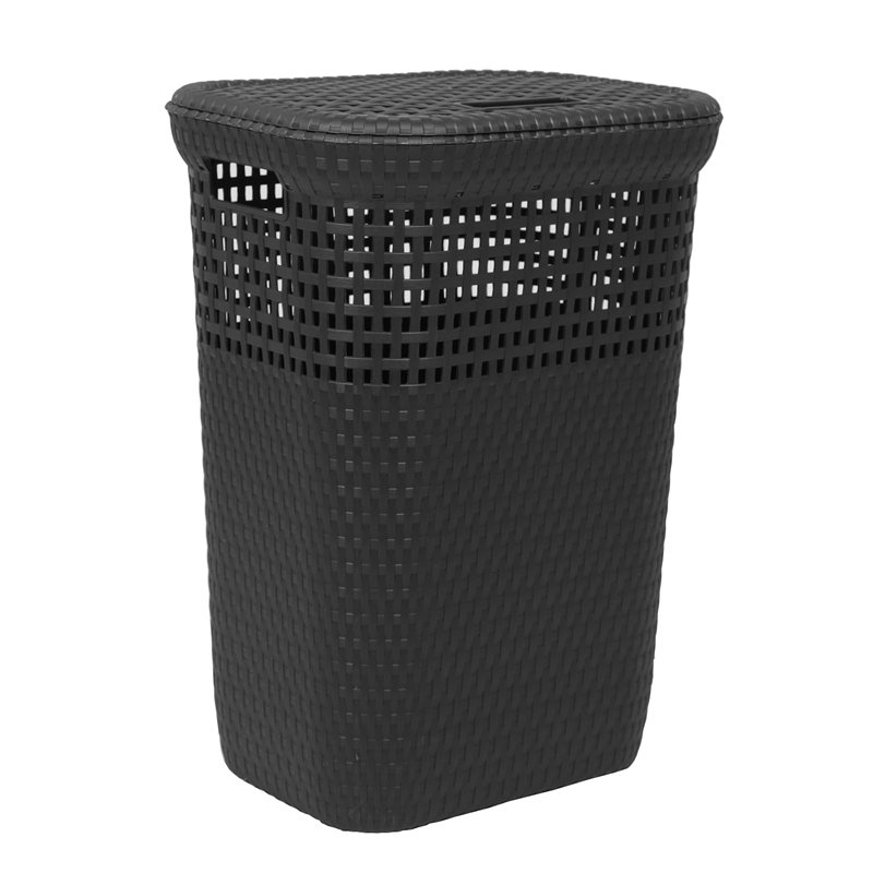 DEA Home 143659 Rattan 60 Coffre à Linge avec Couvercle Polypropylène Anthracite 42 x 33 x 58 cm