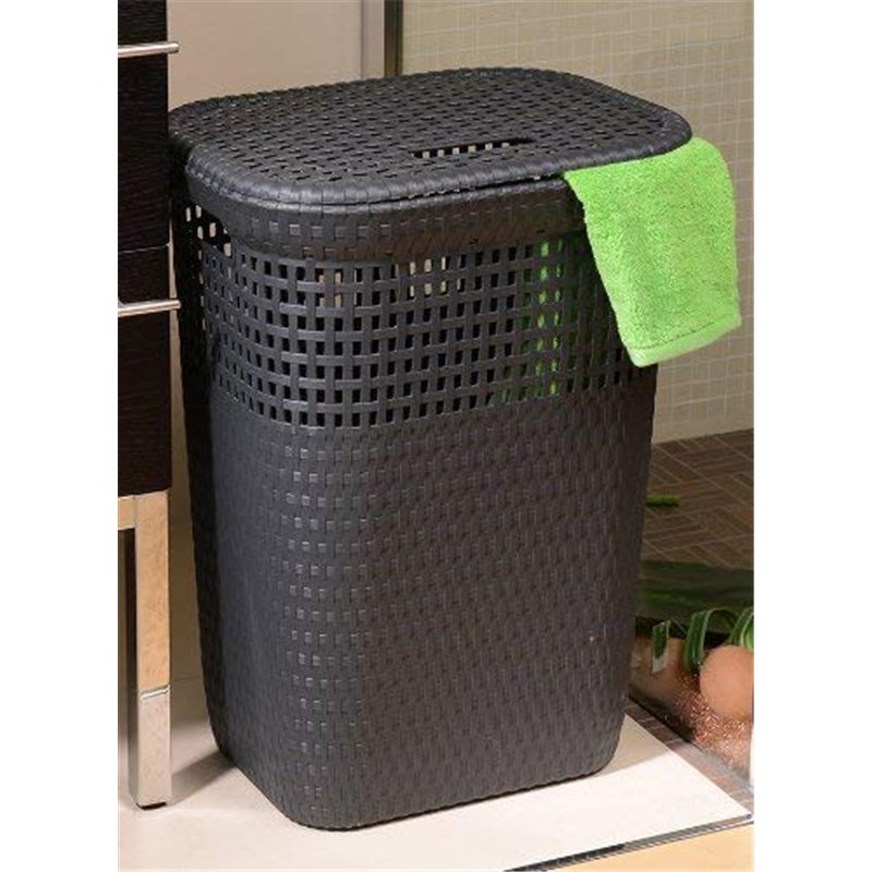 Image secondaire de DEA Home 143659 Rattan 60 Coffre à Linge avec Couvercle Polypropylène Anthracite 42 x 33 x 58 cm