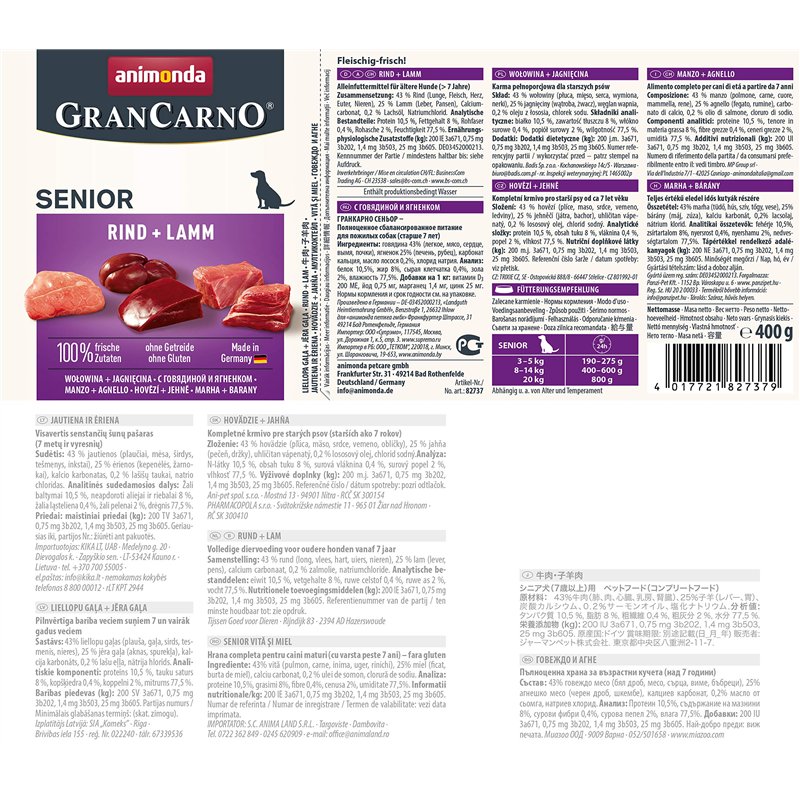 Image secondaire de Nourriture pour chien GranCarno Senior d’animonda, nourriture humide pour chien de plus 7 ans, bœuf + agneau, 6 x 400 g