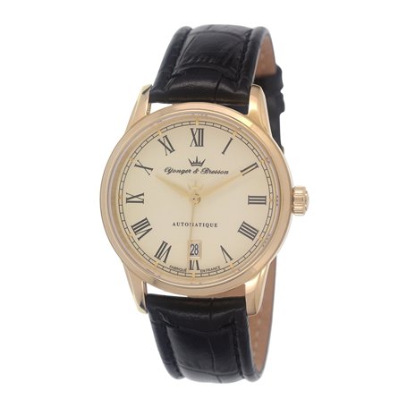 Yonger & Bresson - YBH 8366-03 - Brissac - Montre Homme - Automatique Analogique - Cadran Doré - Bracelet Cuir Noir