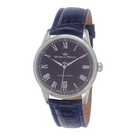 Yonger & Bresson - YBH 8366-12 - Brissac - Montre Homme - Automatique Analogique - Cadran Bleu - Bracelet Cuir Bleu