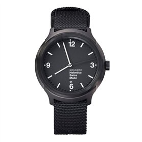 Mondaine Helvetica Bold, Montre Bracelet en Nylon Noir pour Homme et Femme, MH1.B1221.NB, 43 MM.