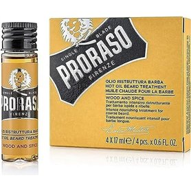 Proraso | Huile chaude pour la barbe Wood & Spice (4 flacons de 17 ml) – Traitement nourrissant intensif pour barbe longue et hi