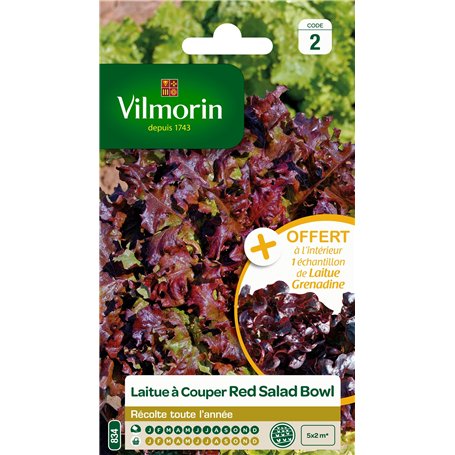 Vilmorin 3609842 Pack de Graines Laitue à Couper Salade Bol Rouge + Echantillon Laitue à Couper Grenadine