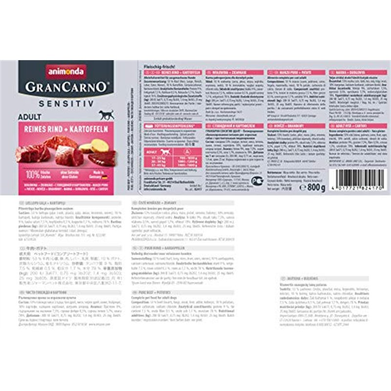 Image secondaire de Nourriture pour chien GranCarno Sensitiv Adult d’animonda, nourriture humide pour chien adulte, pur bœuf + pomme de terre, 6 x 8
