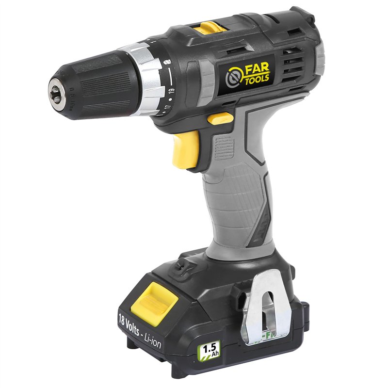 Fartools XF-DRILL XF-DRILL Perceuse/Visseuse sans fil 18V 2 batteries 1,5&3,0Ah Li-ion, 33Nm max, mandrin 10mm, chargeur rapide&