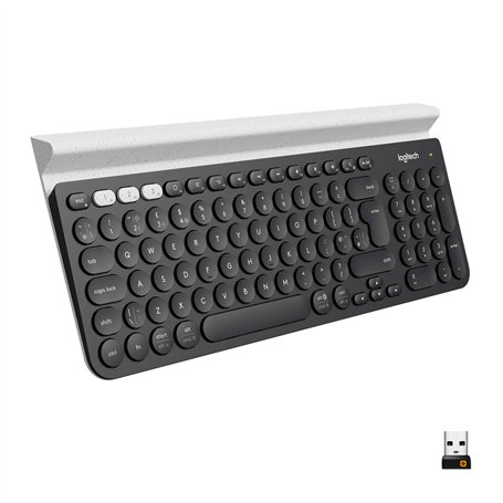 Logitech K780 Clavier RF sans Fil + Bluetooth QWERTY US International Noir, Blanc