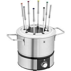 WMF Service à fondue électrique, 1400 W, 8 personnes, Récipient en inox, 8 fourchettes à fondue en Inox 18/10 Cromargan, Haute p