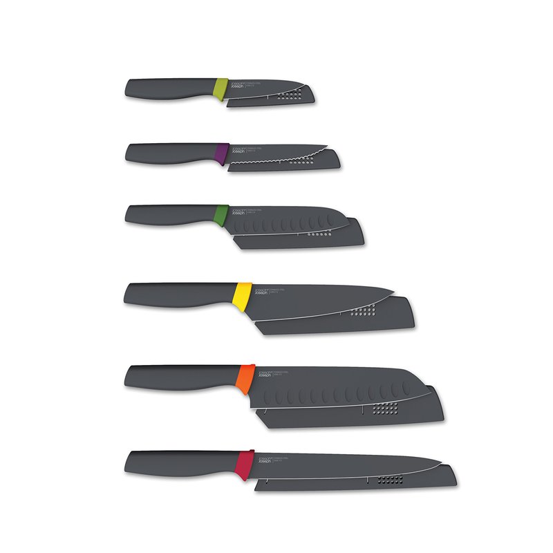 Joseph Joseph Elevate Ensemble de couteaux 6 pièces, lames en acier inoxydable, avec couteau dentelé et couteau de chef, étui de