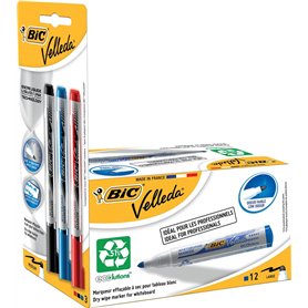 VELLEDA 942235 – Pack de 12 marqueurs tableau blanc et 3 réserves d'encre, couleur BLEU