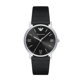 Emporio Armani Montre pour homme, mouvement à trois aiguilles, boîtier en acier inoxydable argenté de 41 mm avec bracelet en cui