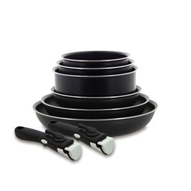 MENASTYL - set de 8 pièces – 3 poêles 20/24/28 cm + 3 casseroles 16/18/20 cm + 2 poignées amovibles sécurisées - 6020438