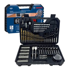 Bosch Professional 103 pièces Jeu de forets et d'embouts (pour le bois, la pierre et le métal, accessoires outils de perçage et 