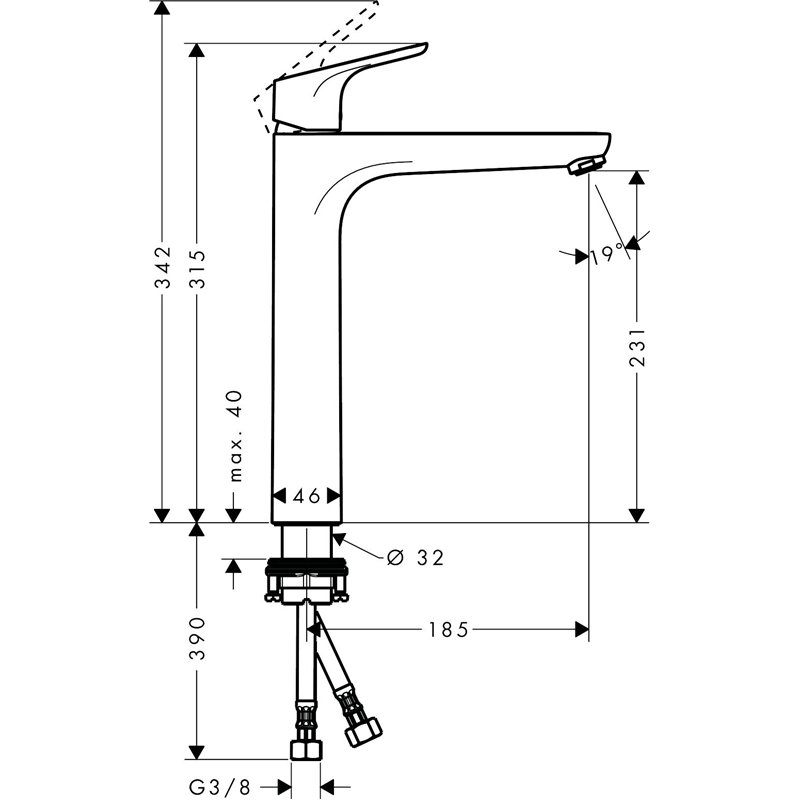 Image secondaire de hansgrohe Focus - Mitigeur de lavabo sans tirette ni vidage, Robinet de salle de bain avec hauteur sous bec 230 mm, économie d'eau