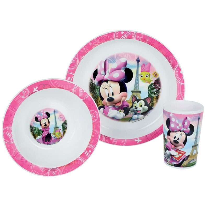 FUN HOUSE 005471 Disney Minnie Ensemble Repas Contenant 1 Assiette, 1 Bol et 1 Verre pour Enfant Polypropylène Rose 26.5x8.5x24.