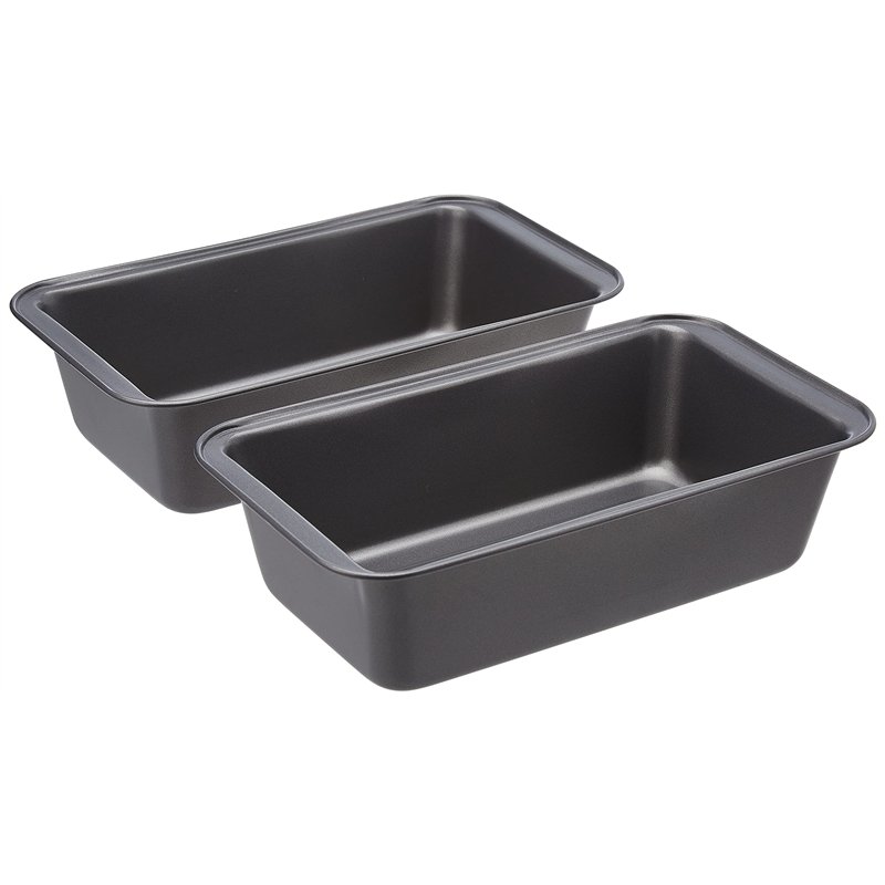 Amazon Basics Moule à pain antiadhésif en acier au carbone, 27 x 15 x 7 cm, lot de 2, Rectangulaire, Gris