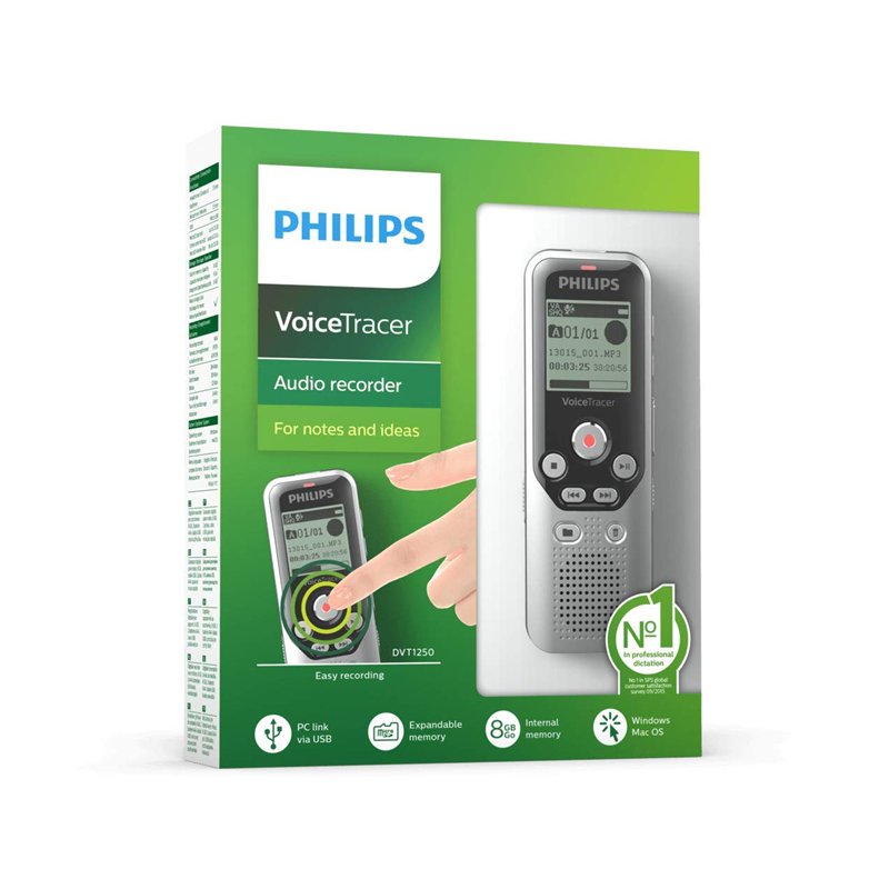 Image secondaire de Philips DVT1250 VoiceTracer Enregistreur Audio, 8 Go, Carte mémoire MicroSD, PC