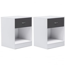 IDMarket - Lot de 2 Tables de Chevet Olga 1 tiroir avec Niche Bois Blanc et tiroir Gris