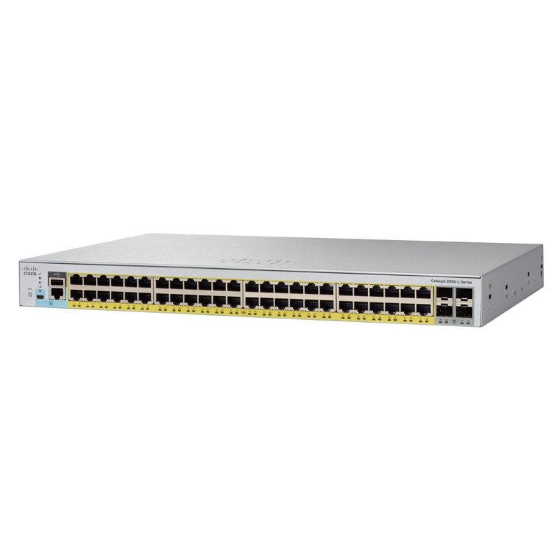 Commutateur réseau Cisco Catalyst 2960L-48TQ-LL, 48 Ports Gigabit Ethernet, 4 Ports de Liaison Montante 10G SFP+, sans Ventilate