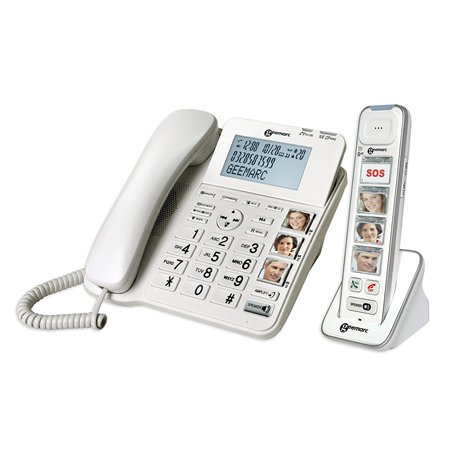 Geemarc Amplidect 295 Combi Photo - Téléphone Fixe Amplifié et Son Combiné Additionnel avec Grosses Touches Photo Personnalisabl