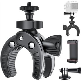 UTEBIT Support Guidon de Moto Vélo pour GoPro, 360° Rotatif Fixation Montage Support avec Support Telephone, Fixation Camera Cla