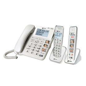 Geemarc Pack Senior - Téléphone Fixe Amplifié et Ses Combinés Additionnels avec Répondeur et Larges Touches Photo Personnalisabl