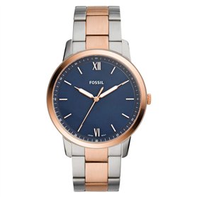 Fossil Montre-Bracelet pour Homme The Minimalist à Trois Aiguilles en Acier Inoxydable Bicolore Or Rose et Argent FS5498