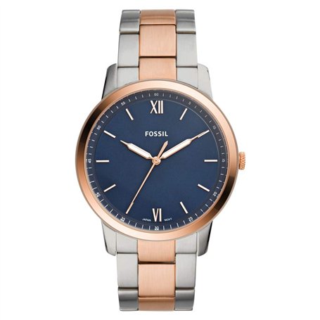 Fossil Montre-Bracelet pour Homme The Minimalist à Trois Aiguilles en Acier Inoxydable Bicolore Or Rose et Argent FS5498