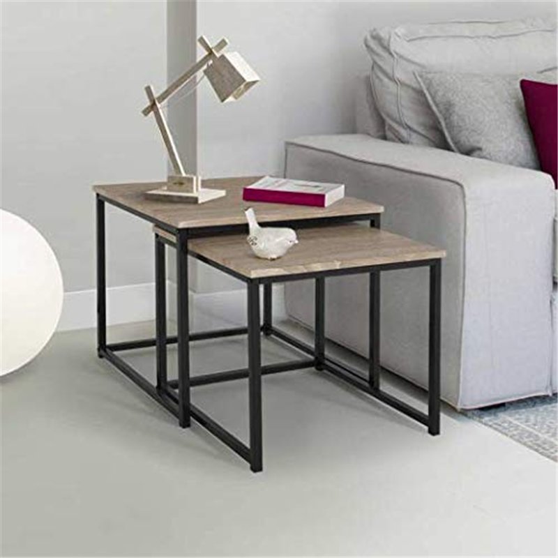 Image secondaire de IDMarket - Lot de 2 Tables Basses gigognes Detroit 40/45 Design Industriel