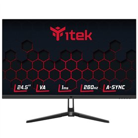 Itek Moniteur GGF - 24,5" Plat, 1920x1080 FHD, Panneau VA 260 Hz, Réponse 1 ms, Connexions HDMI et DP, HDR, RVB, Adaptive Sync