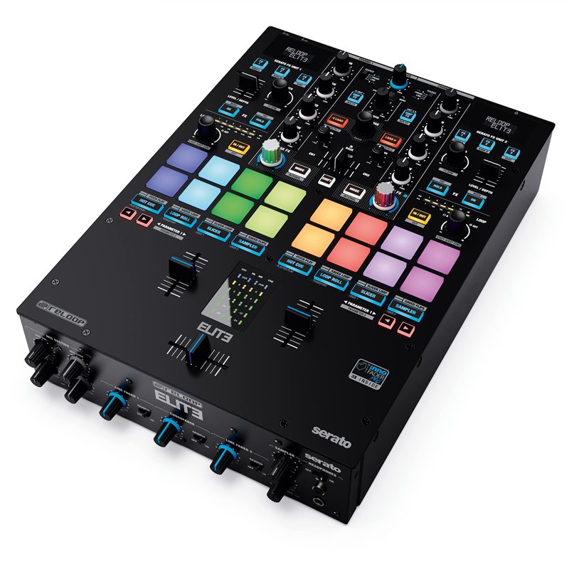 Reloop ELITE Mixeur de performance DVS professionnel pour Serato DJ Pro, 16 grands pads de performance RGB sensibles au toucher