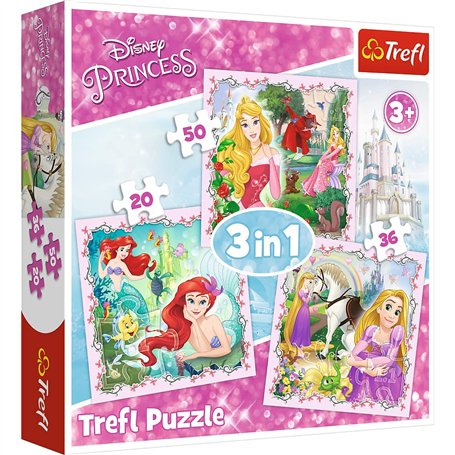 Trefl 916 34842 EA 3 in 1 Disney Princess, Multicolored, Raiponce Aurore et Ariel