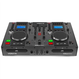 Vonyx CDJ450 - Double Lecteur CD/MP3/USB/Mixeur avec Bluetooth, 2 Canaux, Fonctionnalité Auto-Cue, Molettes Intégrées, Sorties M
